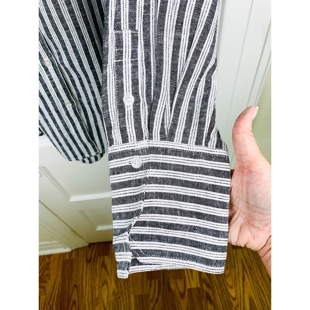 Donna Karan Weekend Striped Linen-Blend Shirt L Coastal Preppy Travel Breathable - Picture 15 of 16